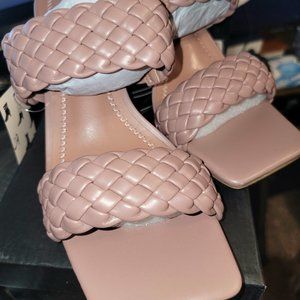 Women's Braided Heeled Sandals Strappy Square Open Toe Slip On Mules